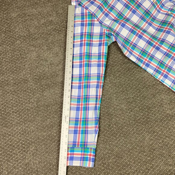 J. McLaughlin Button Down Shirt Men's Large Plaid Cotton Green White Blue Red - Picture 10 of 11